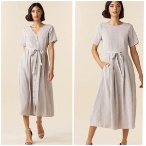 VETTA Striped Reversible The Button Up  Tan Midi‎ Dress Size L